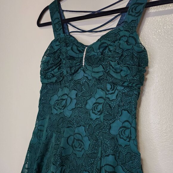 Vintage Zum Zum Size 4 Green Velvet Floral Mini Dress Forest Fairy Whimsigoth - Picture 10 of 11